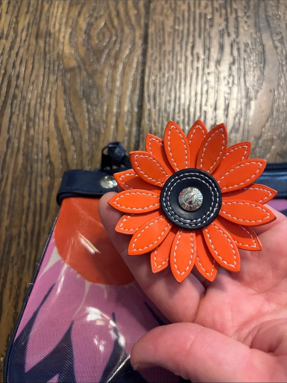 Vera Bradley Pink Floral Cosmetic Bag with Orange Accent